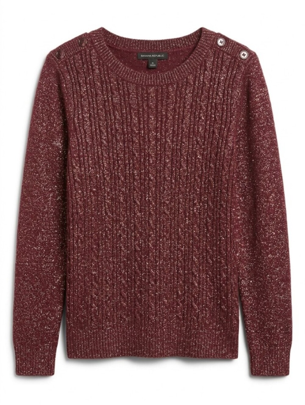 BR Metallic Burgundy Cable Button-Shoulder Boat neck Sweater Angora
